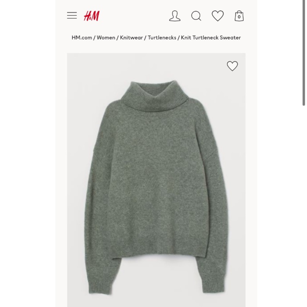 NWT Dusky Green H&M Turtleneck Sweater size S